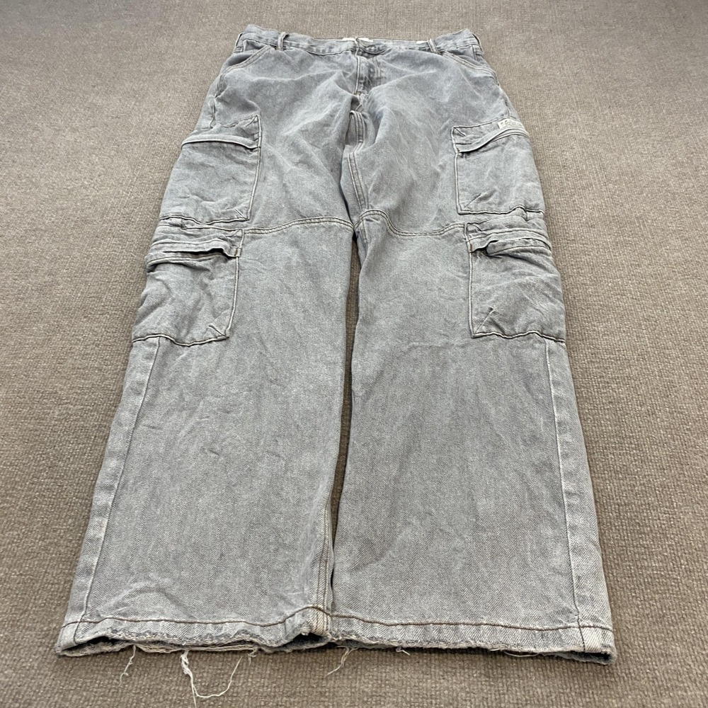 PacSun Baggy Jeans Mens 34x32 Gray Light Wash Cargo Wide Leg Denim Skater Grunge